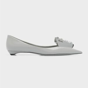 NWB Prada Loop Bouquet Leather Ballerina Flats Grey Women’s 37 Pointed Toe